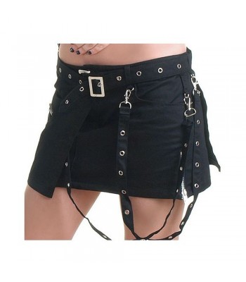 Women Gothic Black Skirt Belt Style Buckle Mini Short Black and Silver Skirt